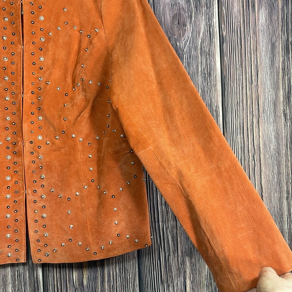 %100 GENUINE LEATHER Bradley Bayou leather jacket orange with stud size medium - Picture 6 of 11